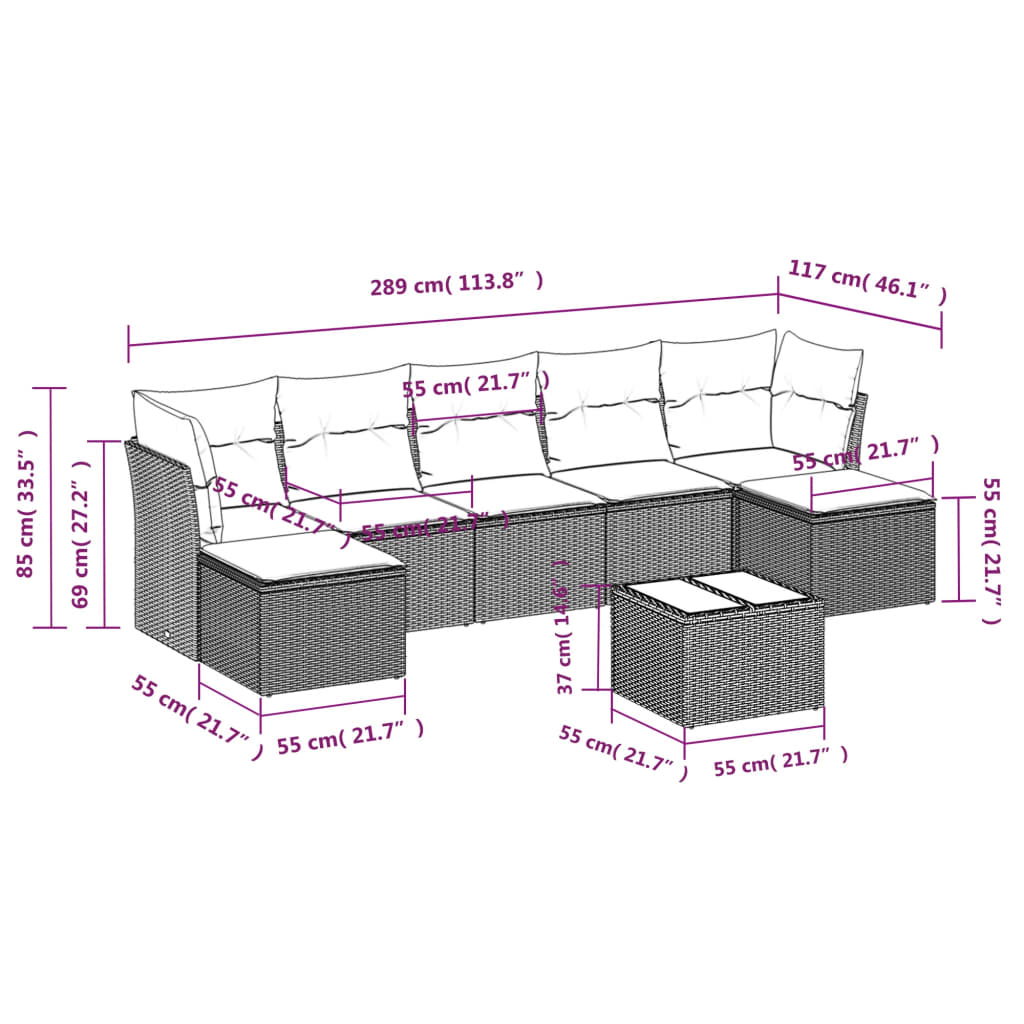8-tlg. Garten-Sofagarnitur mit Kissen Grau Poly Rattan - Pazzar.ch