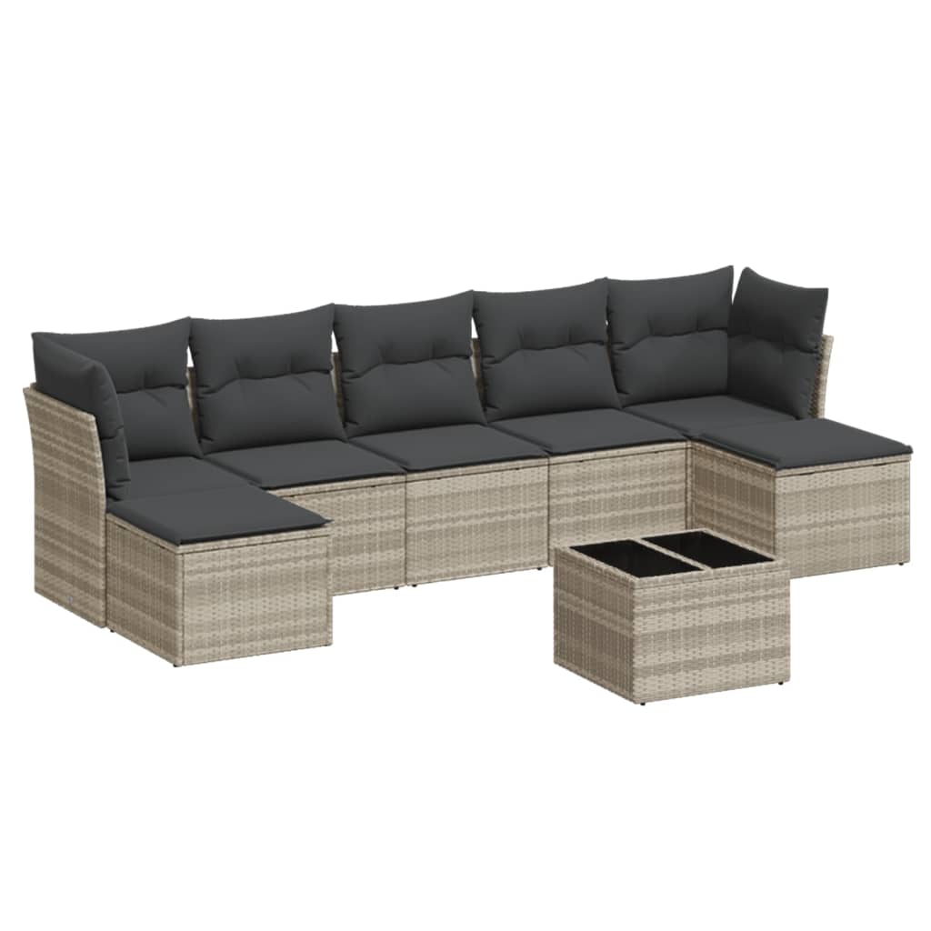 8-tlg. Garten-Sofagarnitur mit Kissen Hellgrau Poly Rattan - Pazzar.ch