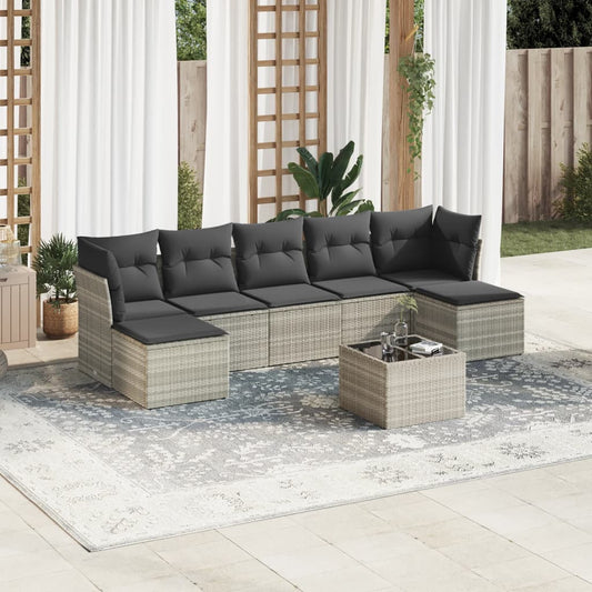 8-tlg. Garten-Sofagarnitur mit Kissen Hellgrau Poly Rattan - Pazzar.ch