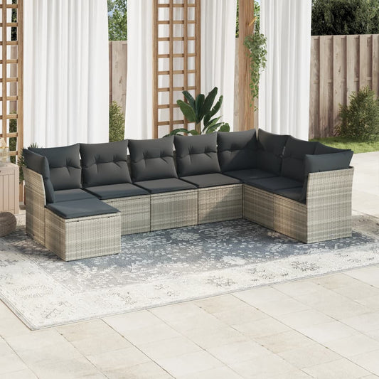 8-tlg. Garten-Sofagarnitur mit Kissen Hellgrau Poly Rattan - Pazzar.ch