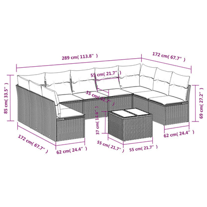 10-tlg. Garten-Sofagarnitur mit Kissen Schwarz Poly Rattan - Pazzar.ch