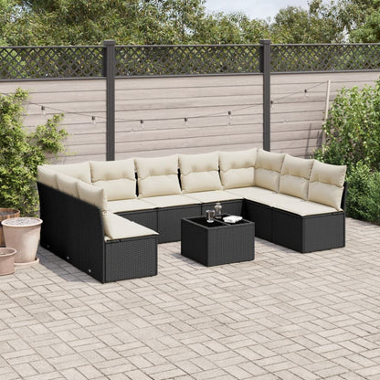 10-tlg. Garten-Sofagarnitur mit Kissen Schwarz Poly Rattan - Pazzar.ch