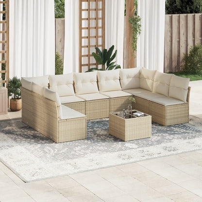 10-tlg. Garten-Sofagarnitur mit Kissen Beige Poly Rattan - Pazzar.ch