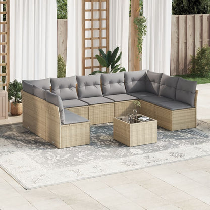 10-tlg. Garten-Sofagarnitur mit Kissen Beige Poly Rattan - Pazzar.ch