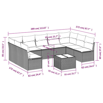 10-tlg. Garten-Sofagarnitur mit Kissen Grau Poly Rattan - Pazzar.ch