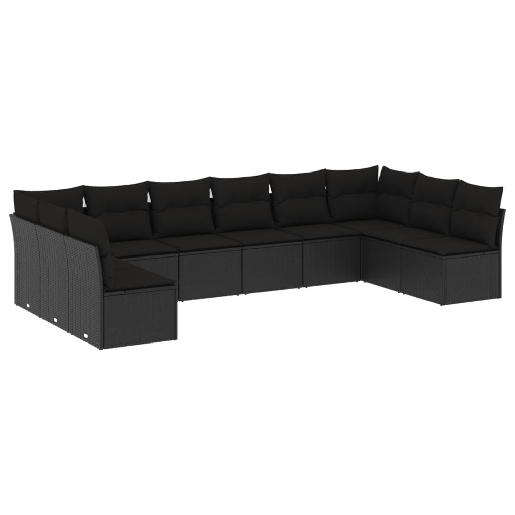 10-tlg. Garten-Sofagarnitur mit Kissen Schwarz Poly Rattan