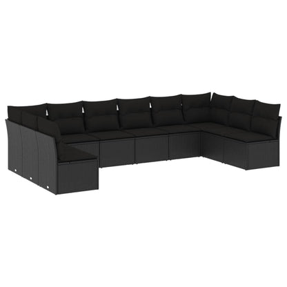 10-tlg. Garten-Sofagarnitur mit Kissen Schwarz Poly Rattan - Pazzar.ch