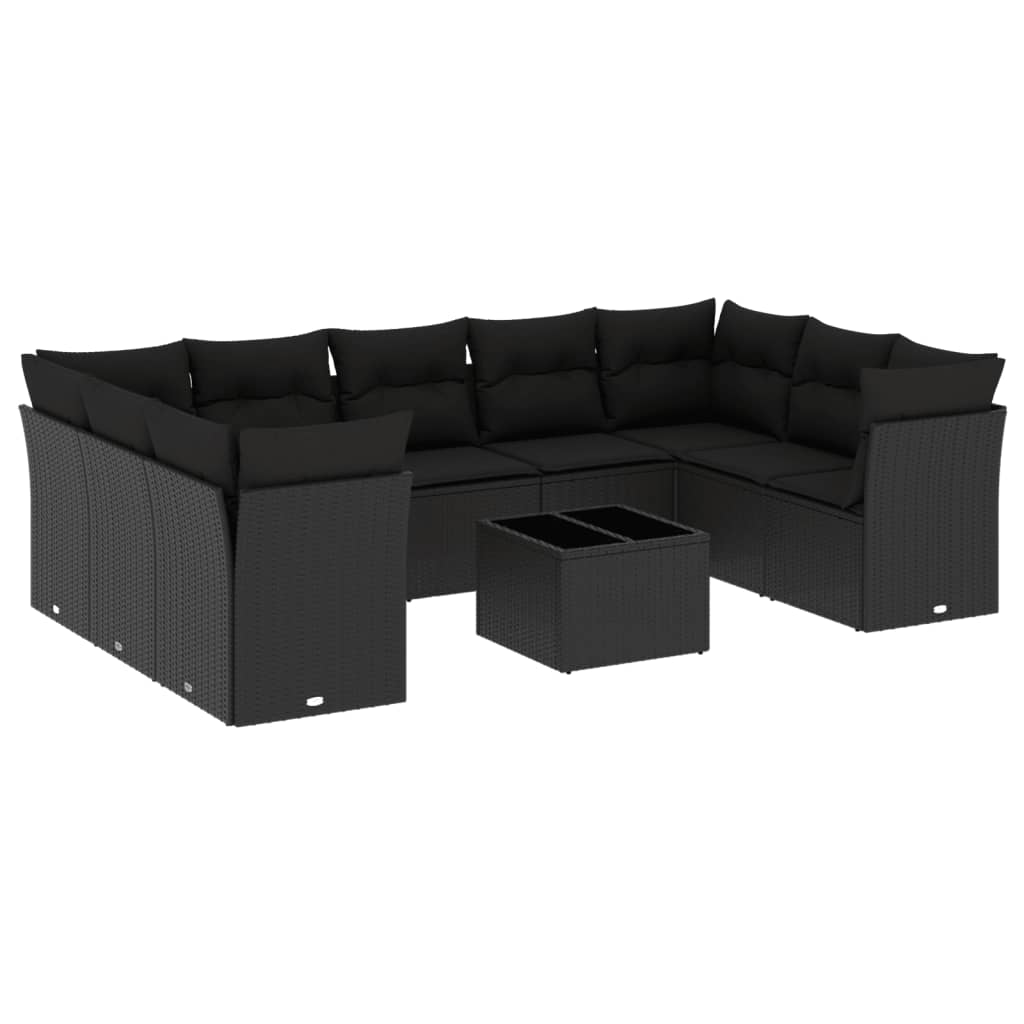 10-tlg. Garten-Sofagarnitur mit Kissen Schwarz Poly Rattan - Pazzar.ch