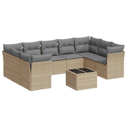 10-tlg. Garten-Sofagarnitur mit Kissen Beige Poly Rattan - Pazzar.ch