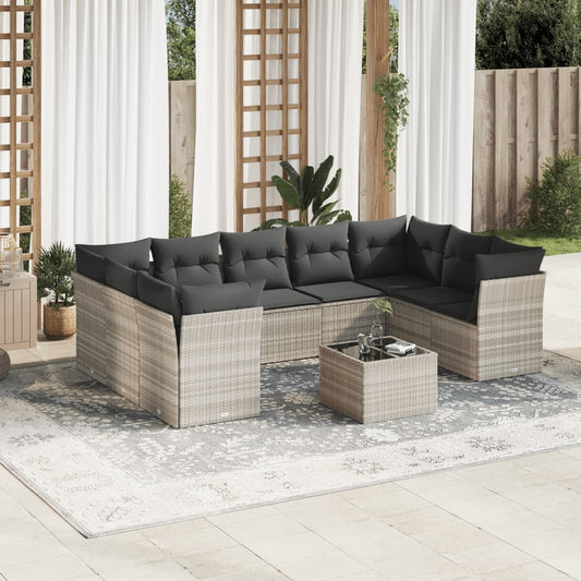 10-tlg. Garten-Sofagarnitur mit Kissen Hellgrau Poly Rattan - Pazzar.ch