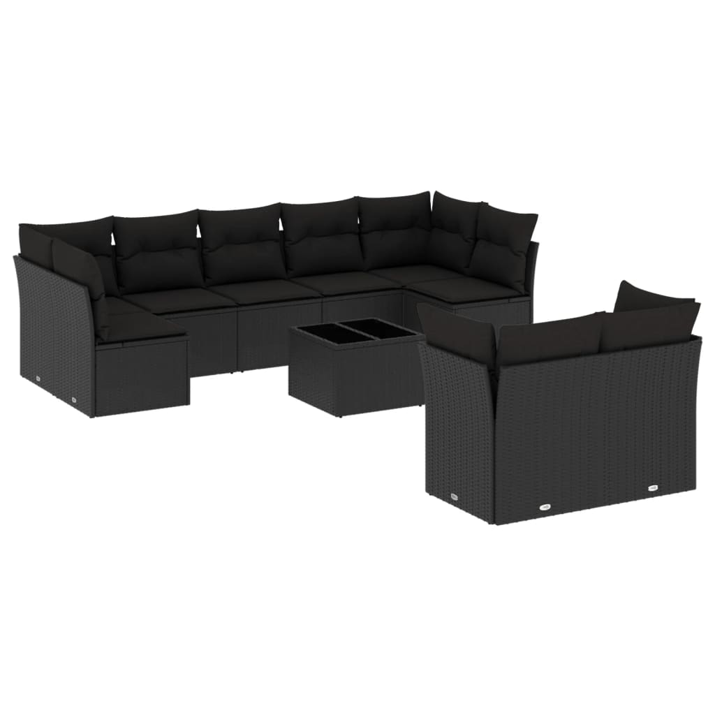 10-tlg. Garten-Sofagarnitur mit Kissen Schwarz Poly Rattan - Pazzar.ch