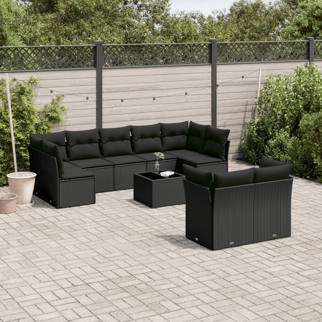 10-tlg. Garten-Sofagarnitur mit Kissen Schwarz Poly Rattan - Pazzar.ch