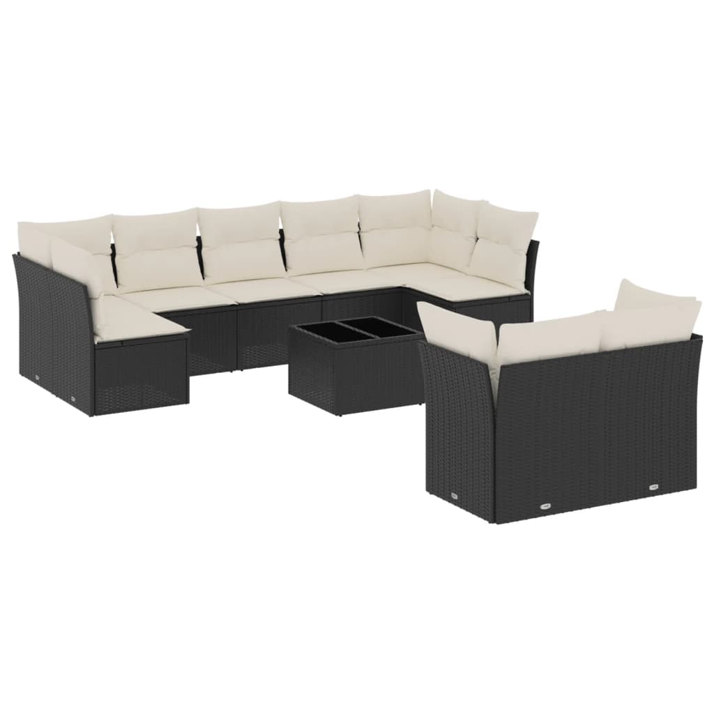 10-tlg. Garten-Sofagarnitur mit Kissen Schwarz Poly Rattan - Pazzar.ch