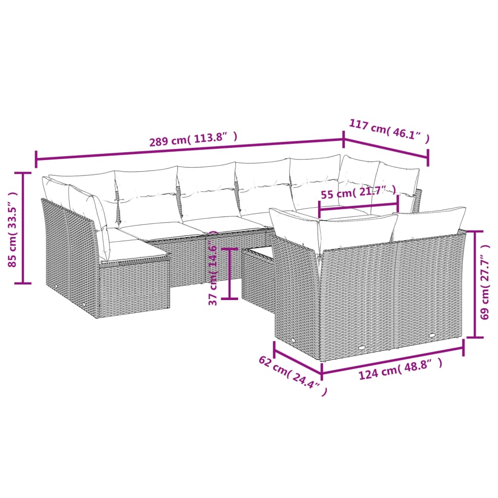 10-tlg. Garten-Sofagarnitur mit Kissen Schwarz Poly Rattan - Pazzar.ch