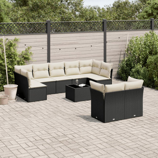 10-tlg. Garten-Sofagarnitur mit Kissen Schwarz Poly Rattan - Pazzar.ch