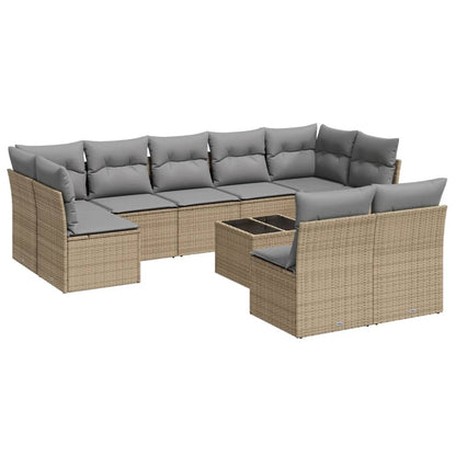 10-tlg. Garten-Sofagarnitur mit Kissen Beige Poly Rattan - Pazzar.ch