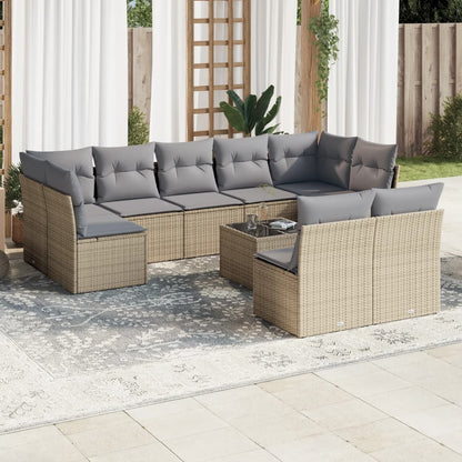 10-tlg. Garten-Sofagarnitur mit Kissen Beige Poly Rattan - Pazzar.ch