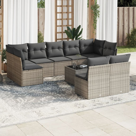 10-tlg. Garten-Sofagarnitur mit Kissen Grau Poly Rattan - Pazzar.ch