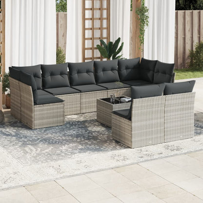 10-tlg. Garten-Sofagarnitur mit Kissen Hellgrau Poly Rattan - Pazzar.ch