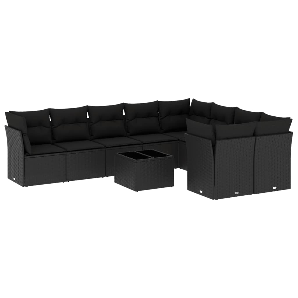 10-tlg. Garten-Sofagarnitur mit Kissen Schwarz Poly Rattan - Pazzar.ch