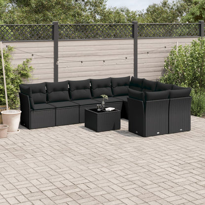 10-tlg. Garten-Sofagarnitur mit Kissen Schwarz Poly Rattan - Pazzar.ch