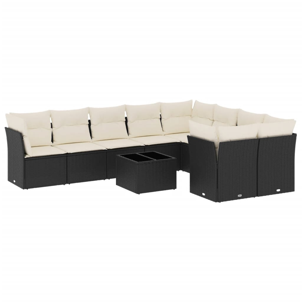 10-tlg. Garten-Sofagarnitur mit Kissen Schwarz Poly Rattan - Pazzar.ch