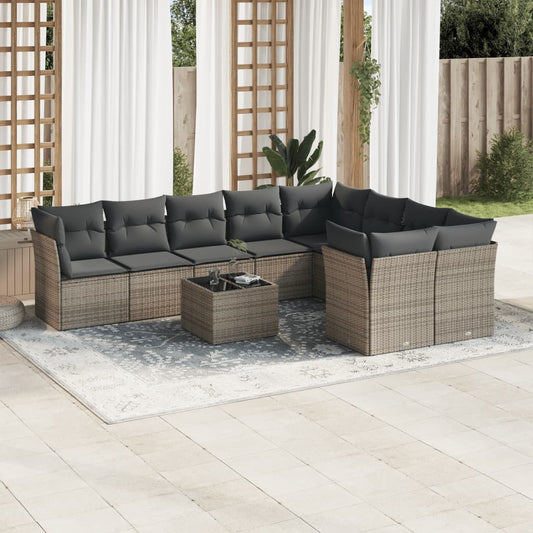 10-tlg. Garten-Sofagarnitur mit Kissen Grau Poly Rattan - Pazzar.ch