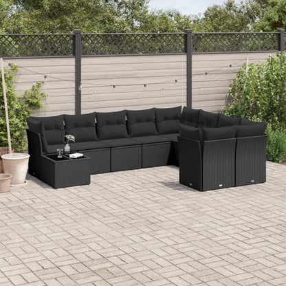 10-tlg. Garten-Sofagarnitur mit Kissen Schwarz Poly Rattan - Pazzar.ch