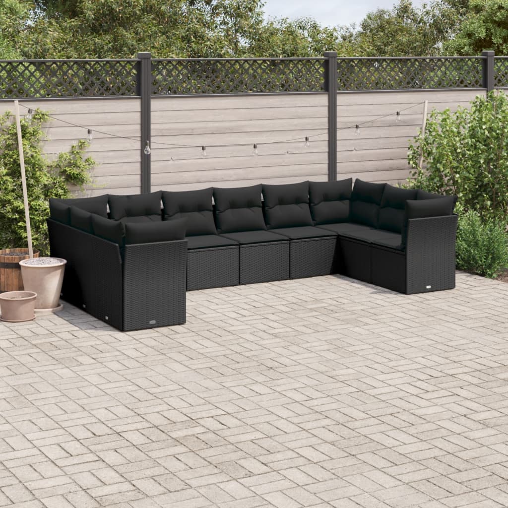 10-tlg. Garten-Sofagarnitur mit Kissen Schwarz Poly Rattan - Pazzar.ch