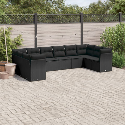 10-tlg. Garten-Sofagarnitur mit Kissen Schwarz Poly Rattan - Pazzar.ch