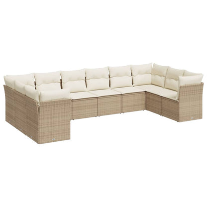 10-tlg. Garten-Sofagarnitur mit Kissen Beige Poly Rattan - Pazzar.ch