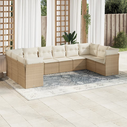 10-tlg. Garten-Sofagarnitur mit Kissen Beige Poly Rattan - Pazzar.ch