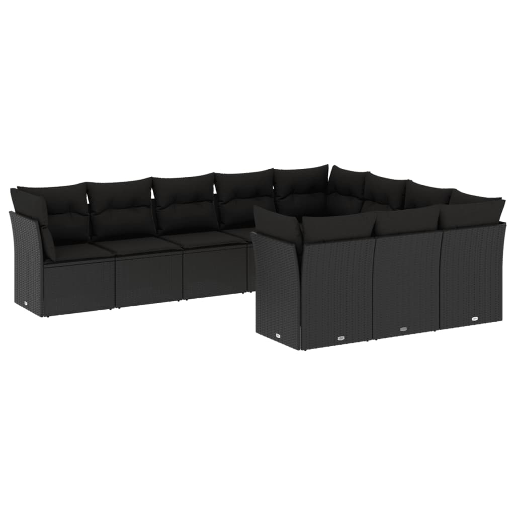 10-tlg. Garten-Sofagarnitur mit Kissen Schwarz Poly Rattan - Pazzar.ch