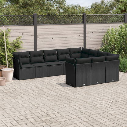 10-tlg. Garten-Sofagarnitur mit Kissen Schwarz Poly Rattan - Pazzar.ch