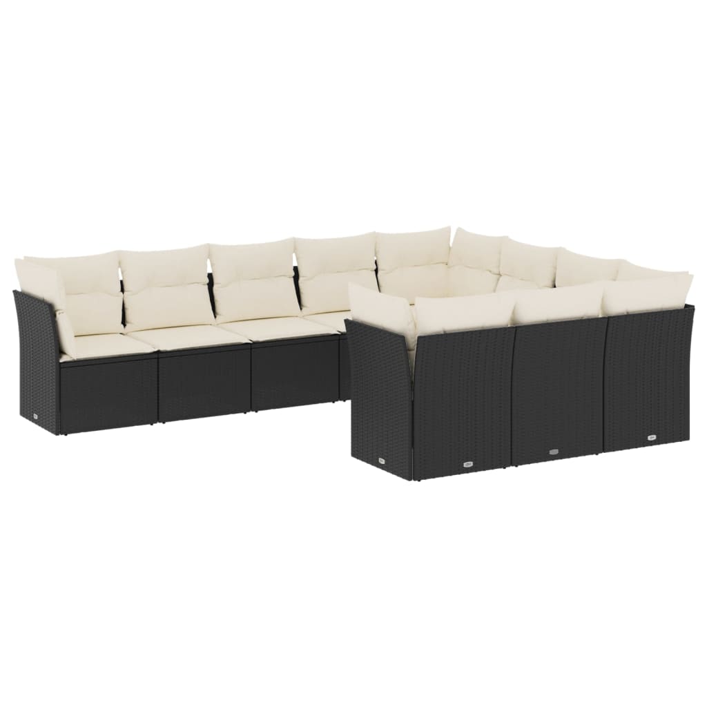 10-tlg. Garten-Sofagarnitur mit Kissen Schwarz Poly Rattan - Pazzar.ch