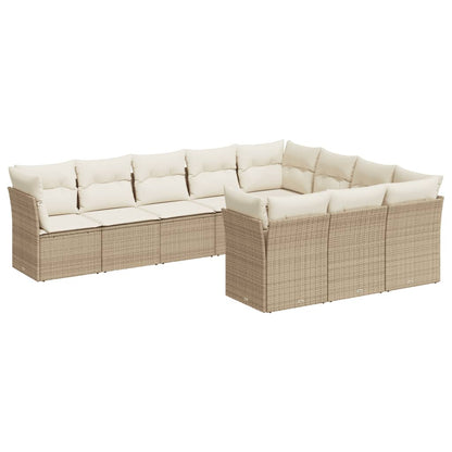 10-tlg. Garten-Sofagarnitur mit Kissen Beige Poly Rattan - Pazzar.ch