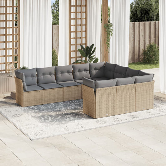 10-tlg. Garten-Sofagarnitur mit Kissen Beige Poly Rattan - Pazzar.ch