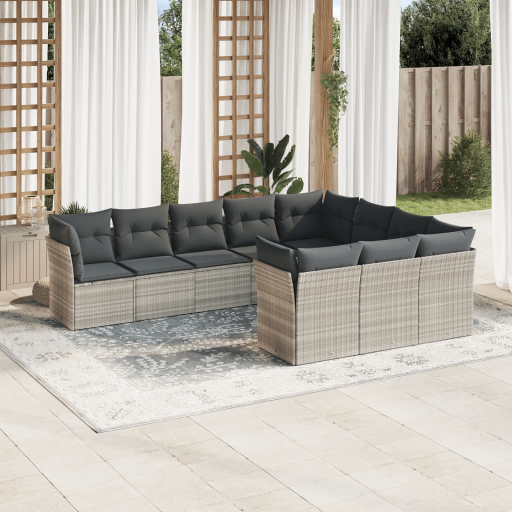 10-tlg. Garten-Sofagarnitur mit Kissen Hellgrau Poly Rattan - Pazzar.ch