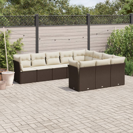 10-tlg. Garten-Sofagarnitur mit Kissen Braun Poly Rattan - Pazzar.ch