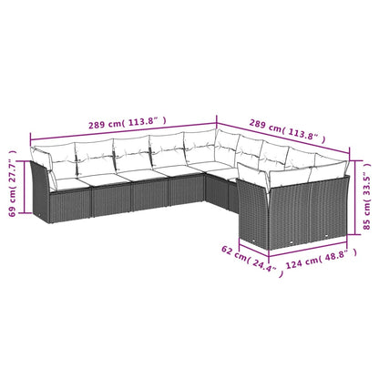 10-tlg. Garten-Sofagarnitur mit Kissen Schwarz Poly Rattan - Pazzar.ch