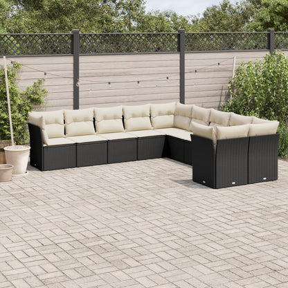 10-tlg. Garten-Sofagarnitur mit Kissen Schwarz Poly Rattan - Pazzar.ch