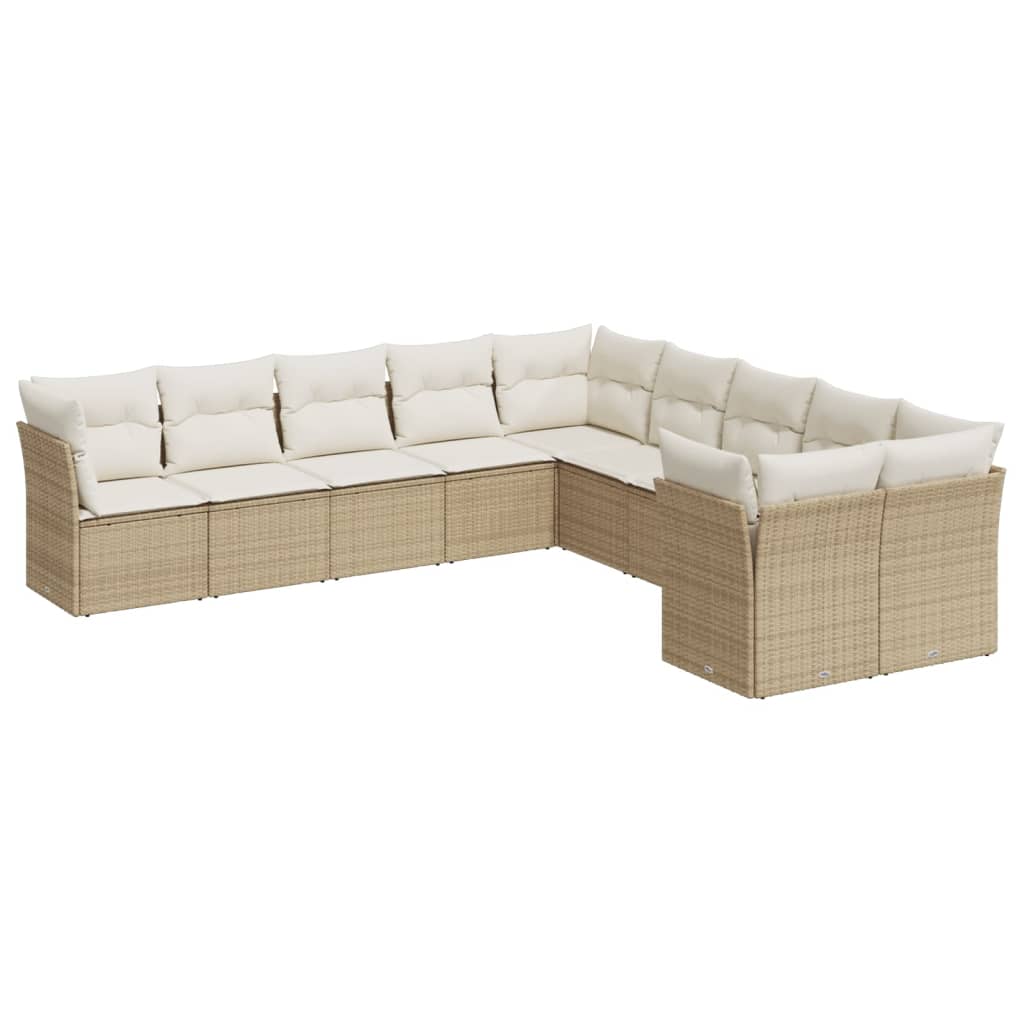 10-tlg. Garten-Sofagarnitur mit Kissen Beige Poly Rattan - Pazzar.ch