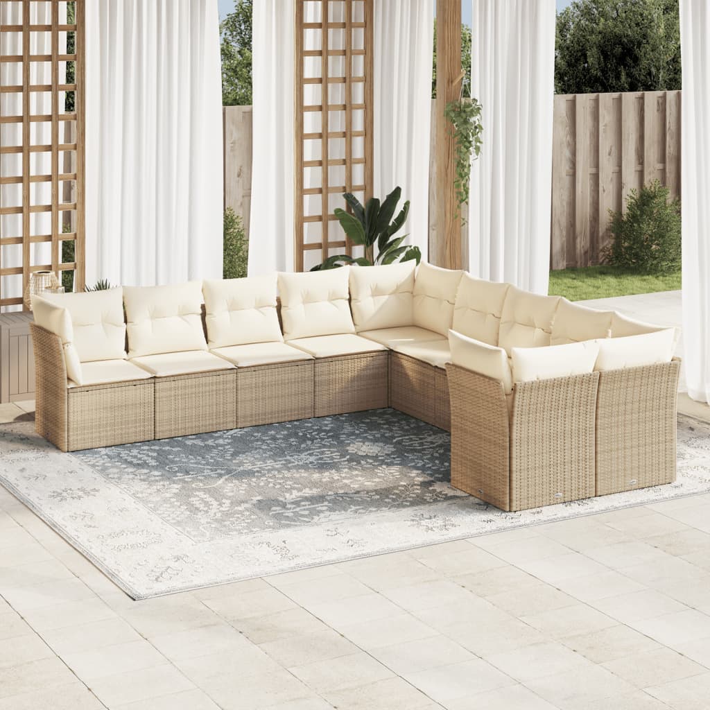 10-tlg. Garten-Sofagarnitur mit Kissen Beige Poly Rattan - Pazzar.ch