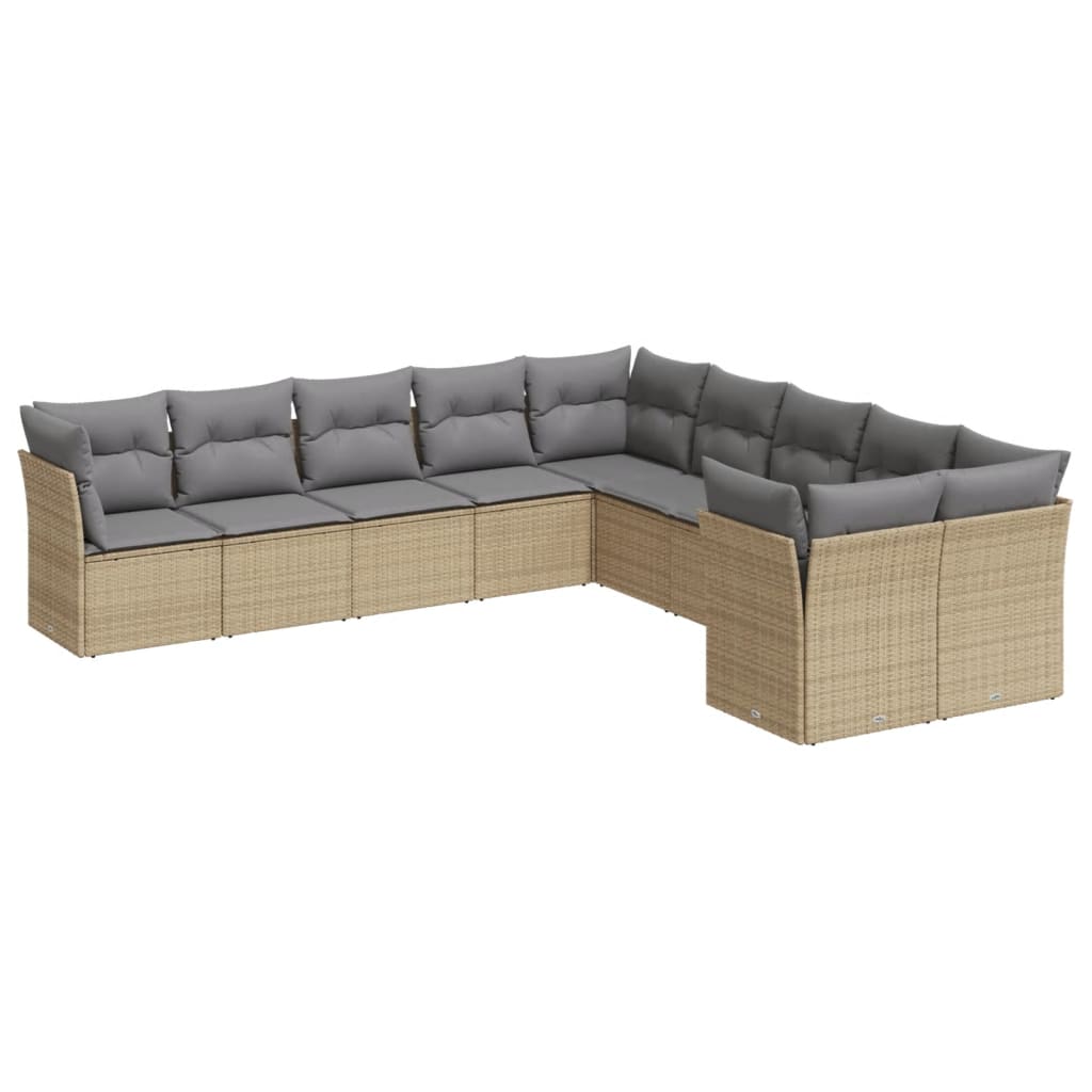 10-tlg. Garten-Sofagarnitur mit Kissen Beige Poly Rattan - Pazzar.ch