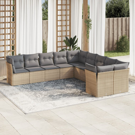 10-tlg. Garten-Sofagarnitur mit Kissen Beige Poly Rattan - Pazzar.ch