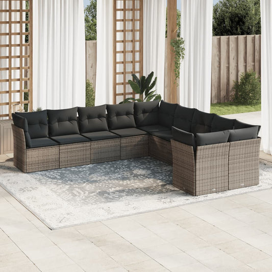 10-tlg. Garten-Sofagarnitur mit Kissen Grau Poly Rattan - Pazzar.ch