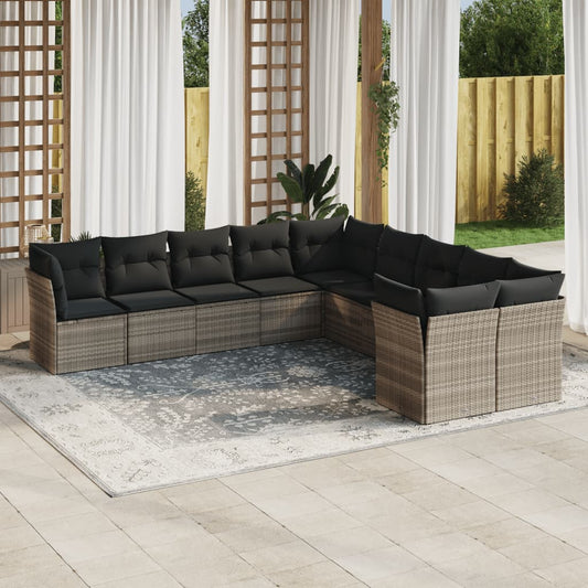 10-tlg. Garten-Sofagarnitur mit Kissen Hellgrau Poly Rattan - Pazzar.ch