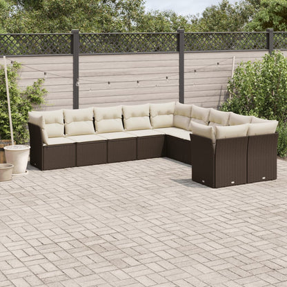 10-tlg. Garten-Sofagarnitur mit Kissen Braun Poly Rattan - Pazzar.ch