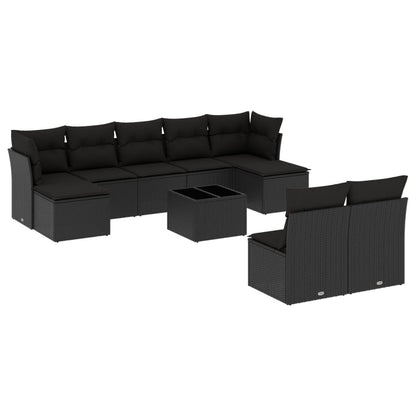 10-tlg. Garten-Sofagarnitur mit Kissen Schwarz Poly Rattan - Pazzar.ch