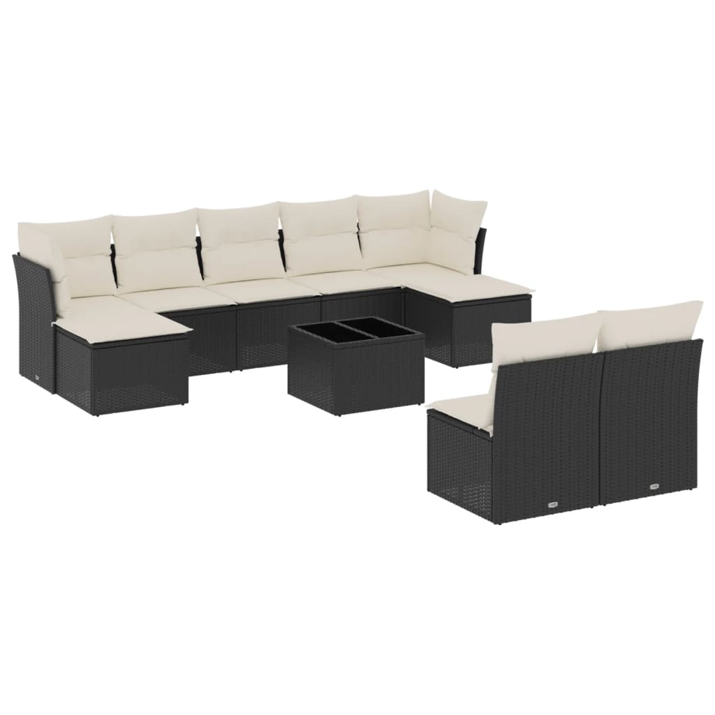 10-tlg. Garten-Sofagarnitur mit Kissen Schwarz Poly Rattan - Pazzar.ch